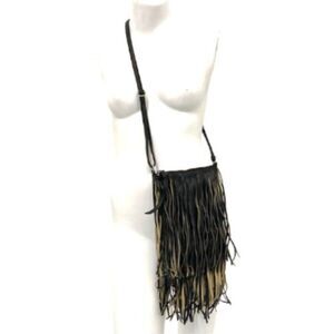 deb & dave Black‎ Fringe Vegan Faux Leather Crossbody Boho Purse